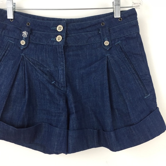 French Connection High Waisted Pleated Cuff Mom  Denim Shorts - Picture 2 of 7
